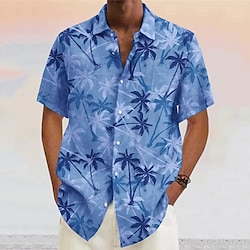 Men’s Shirt Linen Shirt Turndown Coconut Tree Graphic Prints Yellow Pink Wine Navy Blue Blue Outdoor Street Print Short Sleeves Clothing Apparel Linen Fashion Designer Casual Soft