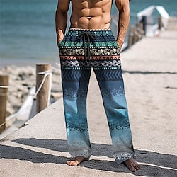 Men’s Trousers Summer Pants Beach Pants Color Block Gradient Geometry Drawstring Elastic Waist 3D Print Comfort Casual Daily Holiday Streetwear Hawaiian Blue Green