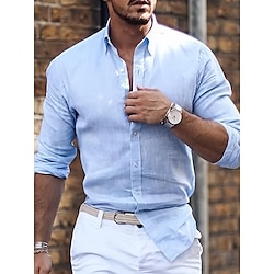 Men’s Shirt Button Up Shirt Casual Shirt Summer Shirt Black White Pink Blue Green Plain Long Sleeve Lapel Daily Vacation Clothing Apparel Fashion Casual Comfortable