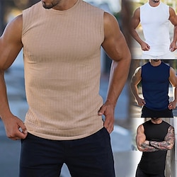 Men’s Tank Top Vest Top Undershirt Sleeveless Shirt Crew Neck Plain Pit Strip Sports  Outdoor Athleisure Knitting Sleeveless Clothing Apparel Fashion Streetwear Muscle