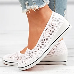 Women’s Slip-Ons Work Daily Comfort Shoes Summer Cut Out Round Toe Wedge Heel Casual Minimalism Loafer Mesh Solid Color Black White