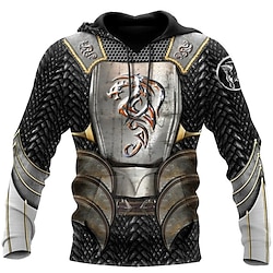 Men’s Pullover Hoodie Sweatshirt Black Hooded Graphic Prints Armor Viking Print Daily Sports 3D Print Basic Streetwear Designer Spring  Fall Clothing Dragon Armor