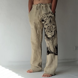 Men’s Trousers Summer Pants Beach Pants Animal Lion Graphic Prints Drawstring Elastic Waist 3D Print Comfort Casual Daily Holiday Streetwear Hawaiian Blue Green