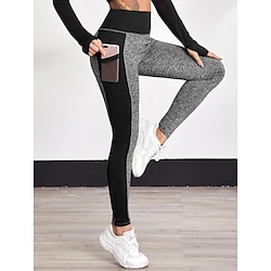Women’s Yoga Leggings Tummy Control Butt Lift Side Pockets Yoga Fitness Gym Workout High Waist Color Block Bottoms Grey Spandex Sports Activewear Stretchy