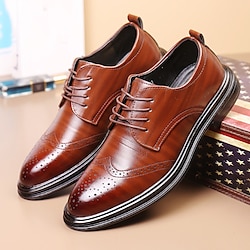 Men’s Sneakers Leather Loafers Business Casual Faux Leather Outdoor Daily Breathable Lace-up dark brown Black Spring Fall