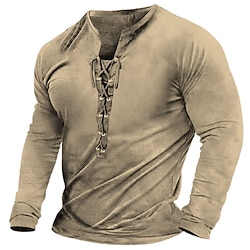 Men’s T shirt Tee Tee Collar Graphic Number Casual Daily Lace up Print Long Sleeve Clothing Apparel Fashion Designer Comfortable
