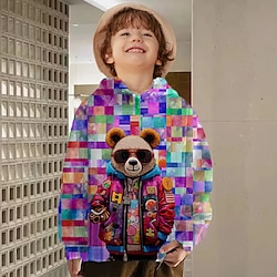 Boys 3D Hoodie Graphic Cartoon Bear Long Sleeve Summer Spring Fall 3D Print Polyester Fashion Streetwear Cool 3-12 Years Kids Outdoor Casual Daily Regular Fit