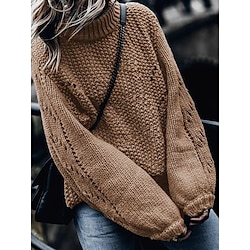 Women’s Pullover Sweater Jumper Jumper Crochet Knit Braided Turtleneck Solid Color Outdoor Daily Stylish Casual Fall Winter Blue Purple S M L