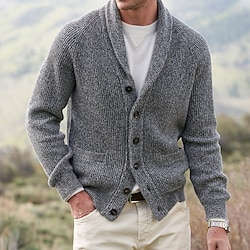 Men’s Sweater Cardigan Sweater Ribbed Knit Button Knitted V Neck Solid Color Daily Holiday Basic Casual Clothing Apparel Fall Winter Gray S M L
