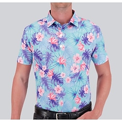 Men’s Breathable Quick Dry Moisture Wicking Polo Shirt Golf Shirt Button Up Polo Golf Apparel Golf Clothes Short Sleeve Regular Fit Summer Floral Tennis Golf Pickleball