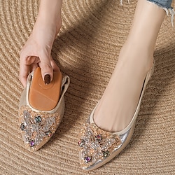 Women’s Flats Slip-Ons Wedding Party Outdoor Dress Shoes Comfort Shoes Summer Rhinestone Crystal Round Toe Flat Heel Fashion Luxurious Vintage Loafer Satin PU Solid Color Silver Black Gold