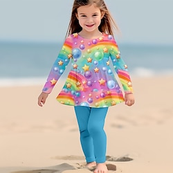 Girls’ 3D T-shirt  Pants DressSet Clothing Set Galaxy Rainbow Long Sleeve Spring Fall Winter 3D Print Polyester Active Fashion Daily 3-12 Years Kids Outdoor Date Vacation Regular Fit