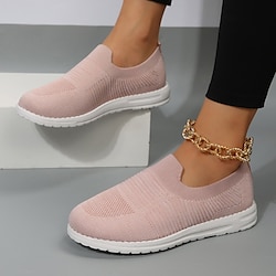 Women’s Sneakers Slip-Ons Outdoor Daily Plus Size Flyknit Shoes Pink Shoes Round Toe Flat Heel Sporty Casual Minimalism Loafer Tissage Volant Solid Color Black White Pink