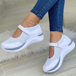 Women’s Sneakers Outdoor Daily Plus Size Slip-on Sneakers White Shoes Summer Round Toe Wedge Heel Walking Shoes Sporty Classic Casual Magic Tape Mesh Color Block Solid Colored Black White Dusty Rose