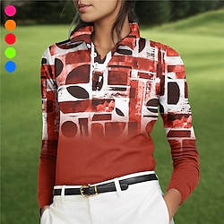 Women’s Breathable Quick Dry Moisture Wicking Polo Shirt Golf Shirt Button Up Polo Golf Apparel Golf Clothes Long Sleeve Regular Fit Summer Printed Tennis Golf Pickleball