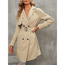 Women’s Trench Coat Fall Winter Street Daily Wear Vacation Regular Coat Windproof Breathable Loose Fit Stylish Sporty Chic  Modern Jacket Long Sleeve Drawstring Pure Color Black Army Green Brown