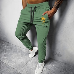 Coconut Tree Casual 3D Print Men’s Outdoor Street Casual Daily Sweatpants Pants Trousers Polyester Black Navy Blue Brown S M L High Waist Elasticity Pants