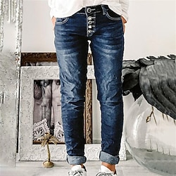 Women’s Pants Trousers Jeans Cotton Blend Dark Blue Basic Classic High Waist Pocket Casual Streetwear Ankle-Length Micro-elastic Solid Color Comfort S M L XL 2XL