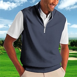 Men’s Polo Shirt Golf Shirt Turndown Plaid Wine Blue Green Dark Blue Gray 3D Print Casual Daily Zipper Print Sleeveless Clothing Apparel Fashion Designer Casual Breathable