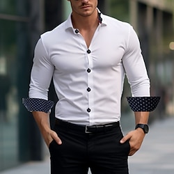 Men’s Shirt Button Up Shirt Casual Shirt Summer Shirt Black White Pink Wine Red Geometric Color Block Long Sleeve Lapel Daily Vacation Patchwork Clothing Apparel Fashion Casual Comfortable