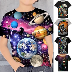 Boys 3D T shirt Tee Graphic Astronaut Short Sleeve Summer Spring 3D Print Polyester Active Sports Fashion 3-12 Years Kids Outdoor Casual Daily Regular Fit