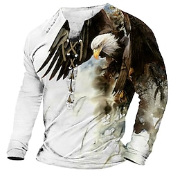 Men’s T shirt Tee Tee Collar Graphic Animal Eagle Clothing Apparel 3D Print Casual Daily Lace up Print Long Sleeve Fashion Designer Comfortable