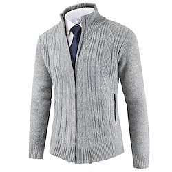 Men’s Cardigan Sweater Ribbed Knit Knitted Cropped Standing Collar Plain Daily Wear Going out Warm Ups Modern Contemporary Clothing Apparel Spring   Fall Blue Gray S M L