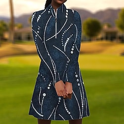 Women’s Breathable Quick Dry Moisture Wicking Tennis Dress Golf Dress Dress Golf Apparel Long Sleeve 1/4 Zip Regular Fit Spring Autumn Stripe Tennis Golf Pickleball