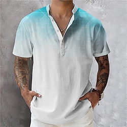 Men’s Shirt Linen Shirt Stand Collar Gradient Graphic Prints Pink Blue Outdoor Street Print Short Sleeve Clothing Apparel Linen Fashion Streetwear Designer Casual