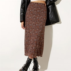 Women’s Skirt A Line Polyester Midi Black Brown Skirts Print Winter Street Daily Fashion Casual S M L