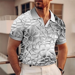 Men’s Polo Shirt Golf Shirt V Neck Optical Illusion Graphic Prints Blue Green Khaki Gray Outdoor Street Print Short Sleeves Clothing Apparel Sports Fashion Streetwear Designer