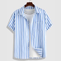 Men’s Shirt Button Up Shirt Casual Shirt Summer Shirt Gray Striped Short Sleeve Turndown Street Daily Print Clothing Apparel Fashion Casual Comfortable