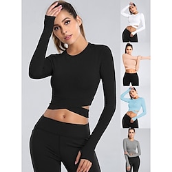 Women’s Workout Shirt Running Shirt Long Sleeve Tee Tshirt Athletic Thermal Warm Breathable Quick Dry Running Jogging Training Sportswear Activewear Solid Colored Rosy Pink Dark Gray LightBlue