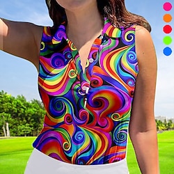 Women’s Breathable Quick Dry Moisture Wicking Polo Shirt Golf Shirt Button Up Polo Golf Apparel Golf Clothes Sleeveless Regular Fit Summer Printed Tennis Golf Pickleball