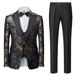 Black Yellow Red Men’s Party Prom Suits Patterned 3 Piece Single Breasted One-button Standard Fit 2023