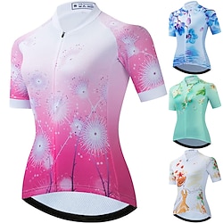 21Grams Women’s Short Sleeve Cycling Jersey Bike Jersey Top with 3 Rear Pockets Breathable Quick Dry Moisture Wicking Reflective Strips Mountain Bike MTB Road Bike Cycling White Pink Blue Gradient