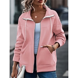 Women’s Casual Jacket Outdoor Zipper Breathable Plain Loose Fit Streetwear Outerwear Fall Long Sleeve claret S