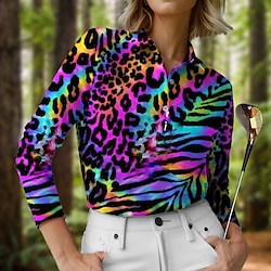 Women’s Breathable Quick Dry Moisture Wicking Polo Shirt Golf Shirt Golf Apparel Golf Clothes Long Sleeve Regular Fit Spring Autumn Leopard Printed Tennis Golf Pickleball