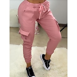 Women’s Pants Trousers Cotton Blend Pink Fashion Streetwear Mid Waist Pocket Street Daily Going out Full Length Micro-elastic Plain Breathability S M L XL