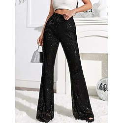Women’s Bell Bottom Pants Trousers Black Fashion Streetwear High Waist Sequins Street Daily Vacation Full Length Micro-elastic Plain Comfy S M L XL