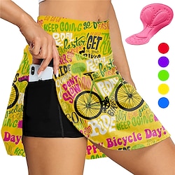 21Grams Women’s Cycling Skort Skirt Bike Race Fit Skirt Bottoms Mountain Bike MTB Road Bike Cycling Sports 3D Pad Cycling Breathable Quick Dry Graphic Yellow Light Green Spandex Clothing Apparel Bike