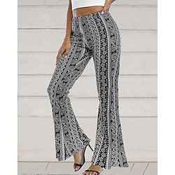 Women’s Bell Bottom Pants Trousers Black Fashion Streetwear Mid Waist Print Street Daily Daily Wear Full Length Micro-elastic Graphic Comfort S M L XL