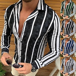 Men’s Shirt Striped Turndown Casual Daily Long Sleeve Button-Down Tops Casual Fashion Breathable Comfortable Green Black Blue