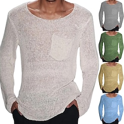 Men’s Sweater Pullover Sweater Jumper Ribbed Knit Knitted Cropped Crewneck Going out Casual Daily Clothing Apparel Spring  Summer White Blue M L XL