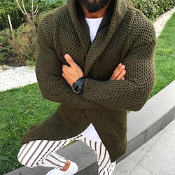 Men’s Sweater Cardigan Sweater Ribbed Knit Knitted Cropped Hooded Going out Weekend Clothing Apparel Fall Winter White Army Green S M L