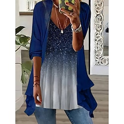 Women’s Shirt Blouse 2 Pieces Outfits Blue Green Gray Print Color Gradient Casual Long Sleeve V Neck Basic Regular Fit Spring   Fall