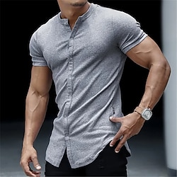 Men’s T shirt Tee Tee Top Crew Neck Plain Street Vacation Button Short Sleeves Clothing Apparel Fashion Designer Basic