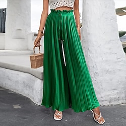 Women’s Culottes Wide Leg Chinos Pants Trousers Black Fuchsia Green Fashion Mid Waist Pleated Office / Career Casual Weekend Full Length Micro-elastic Plain Comfort S M L XL