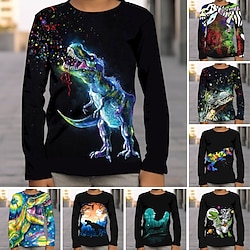 Boys 3D T shirt Tee Graphic Galaxy Dinosaur Long Sleeve Summer Spring Fall 3D Print Polyester Sports Fashion Streetwear 3-12 Years Kids Outdoor Casual Daily Regular Fit
