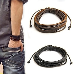 Men’s Men Women 1PC Cuff Links Vintage Bracelet Loom Bracelet Gift Beach Simple European Retro Adjustable Black Brown